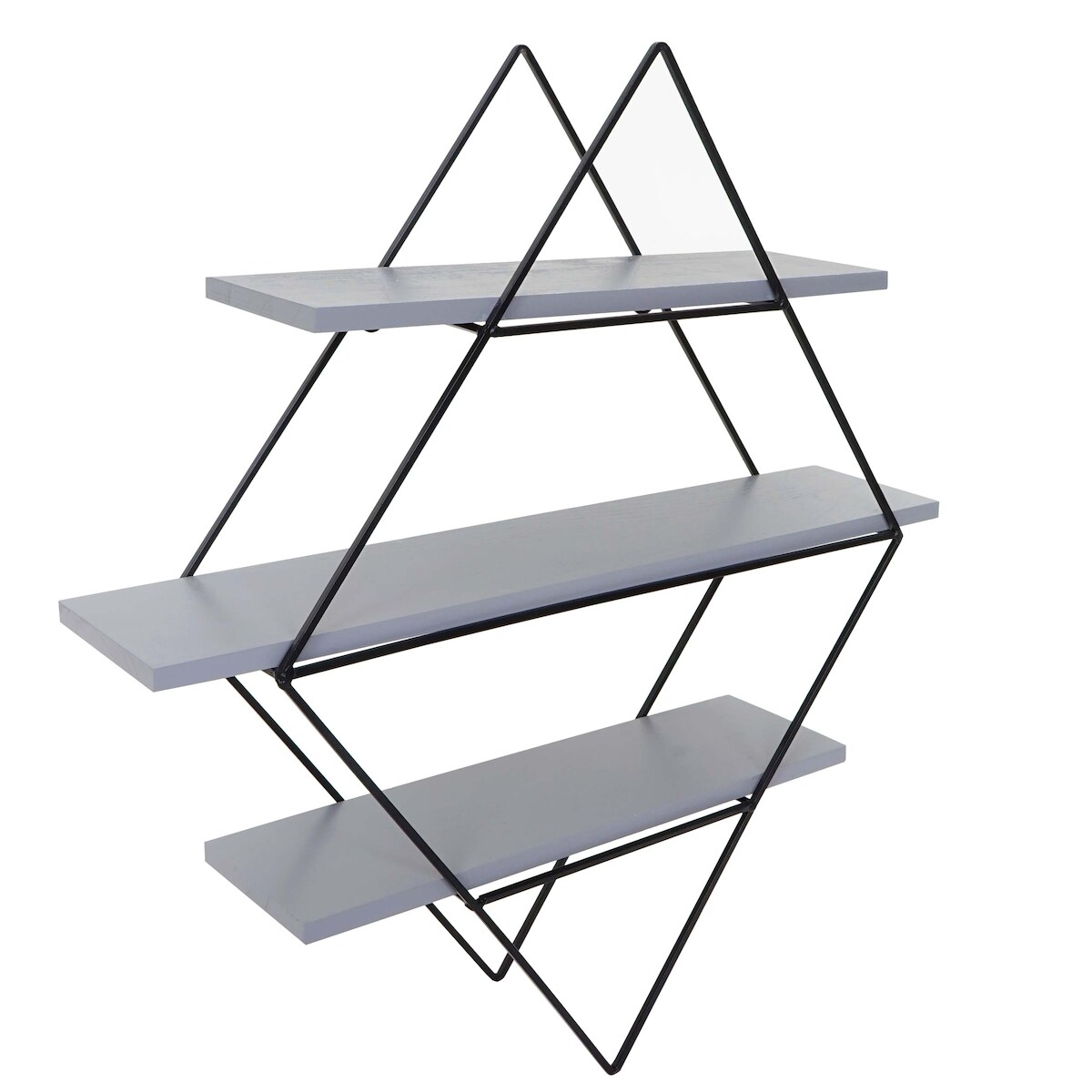 BERLINLODGE Wandregal rautenförmig | HxBxT 60x55x12cm | Industriedesign Echtholz | Grau-Blau| Hängeregal Regal Image