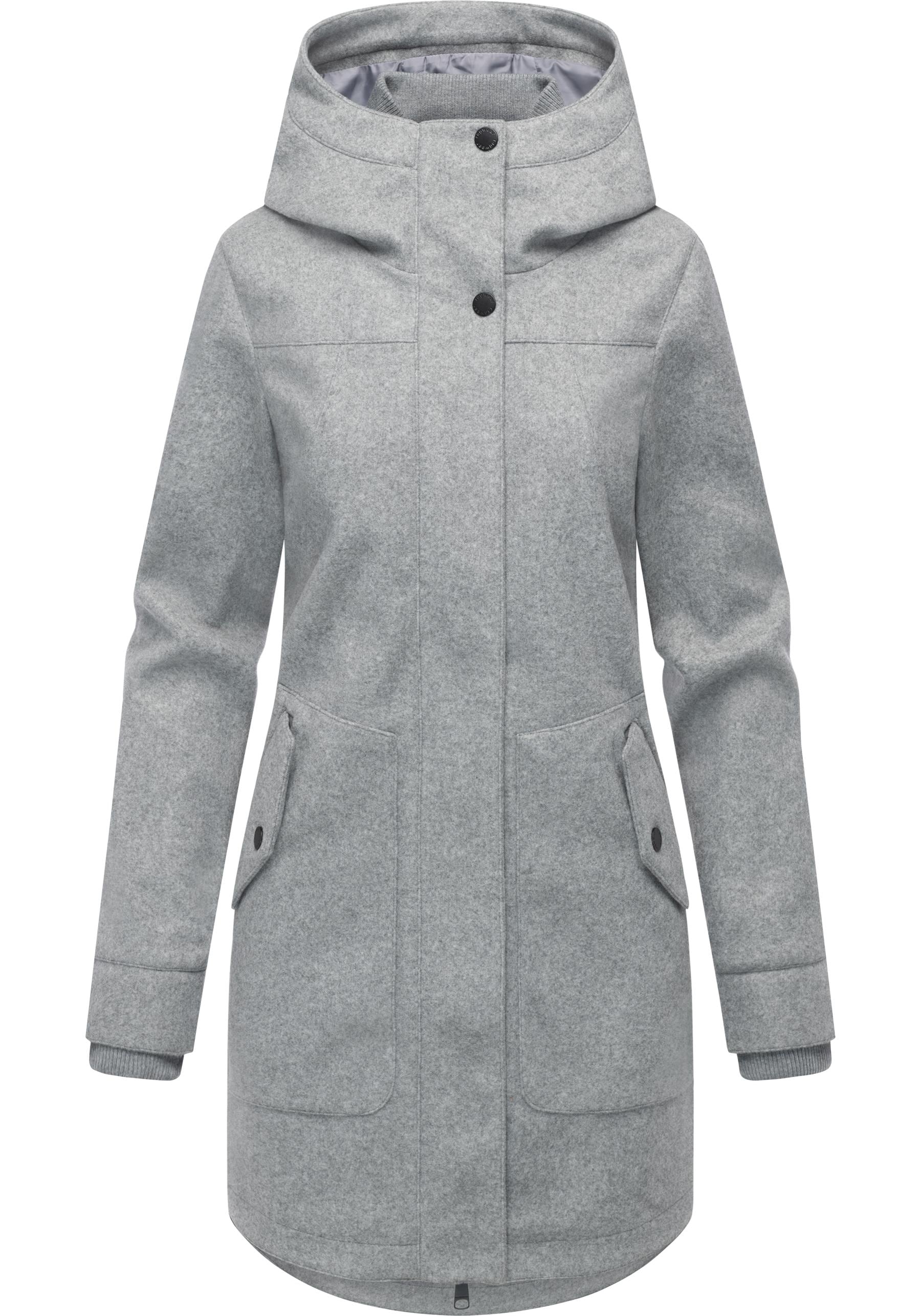 Wollmantel RAGWEAR "Janesha Coat", Damen, Gr. XS (34), grau (hellgrau), Obermaterial: 100% Polyester; Innenfutter: 100% Polyester, tailliert ca. Mitte Oberschenkel, hoch geschlossener Ausschnitt, verstellbar Rippstrickbündchen verstellbar, Mäntel,...