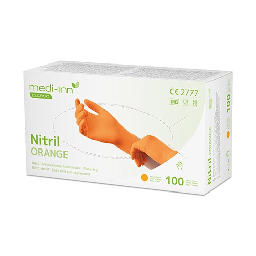 Medi-Inn Classic 100 Handschuhe, Nitril puderfrei orange "Nitril Orange" Größe M (92717, 100 Stück) Image