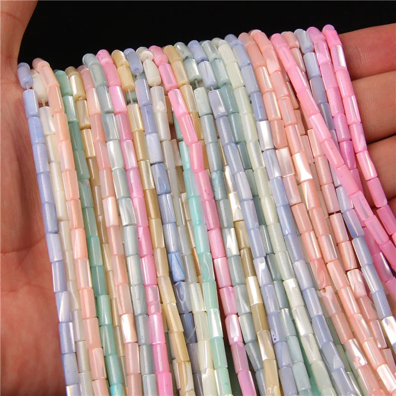 Bunte natürliche Süßwasser-Muschel-Röhrenperlen, gefärbt, Perlmutt-Muschel, lose Perlen für Schmuckherstellung, DIY-Armband, Halskette, 38,1 cm Image