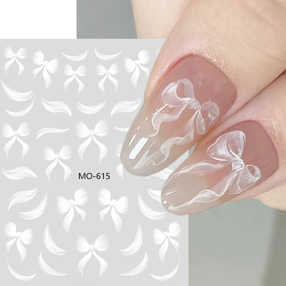 2 Stück weiße Schleife Nail Art Aufkleber Y2K selbstklebend, glitzernde Schleifenband Nagelaufkleber für DIY Maniküre Mode Decora Image