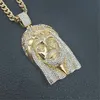 Hip Hop Iced Out Bling Jesus Kopf Anhänger Männlich Gold Farbe Edelstahl Christian Große Halskette für Männer Religiöse Schmuck Geschenk