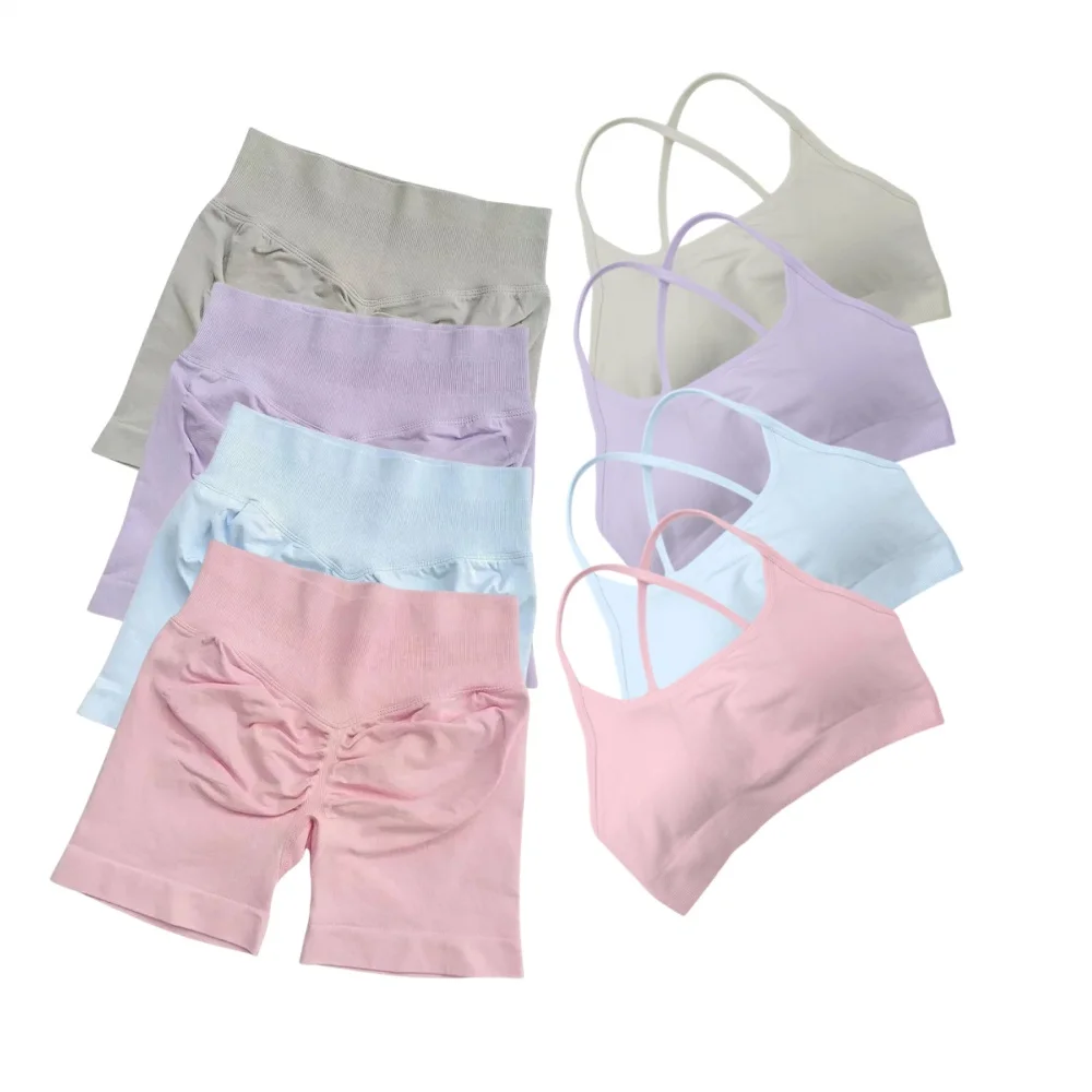 2-teiliges Set, Trainingskleidung für Damen, Fitnessstudio, Yoga-Sets, nahtlose Shorts und rückenfreier BH, hochwertiges Widerstandstraining, Sport-Set