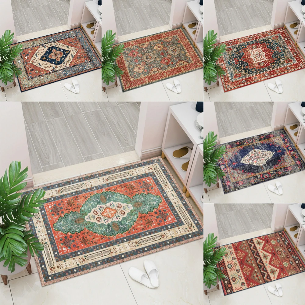 Retro-Fußmatte mit persischem Boho-Print, Willkommen, Wohnzimmer, Schlafzimmer, Eingangsmatte, Küche, Flur, rutschfest, waschbar, Bodenfußmatte Image