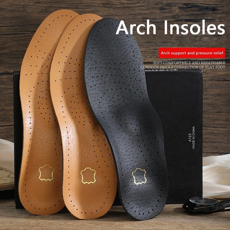 1 paar Arch Support Plantarfasziitis Einlegesohlen Leder Orthopädische Einlegesohle Männer Frauen O/X Bein Korrigiert Einlegesohlen Fuß Pflege produkte Image