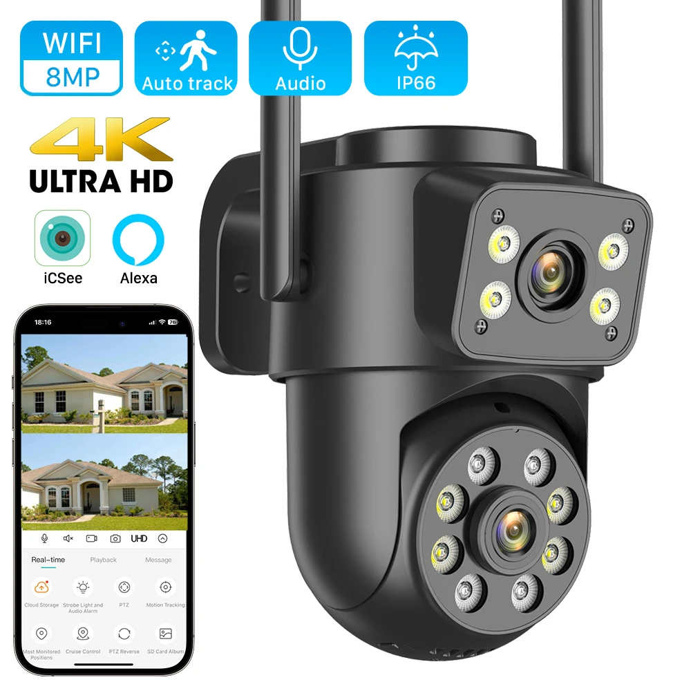 ANBIUX 4K 8MP WiFi Überwachungskamera 4MP 4X Digitalzoom PTZ IP Dual Lens AI Human Detect Outdoor-Überwachungskamera ICSEE App