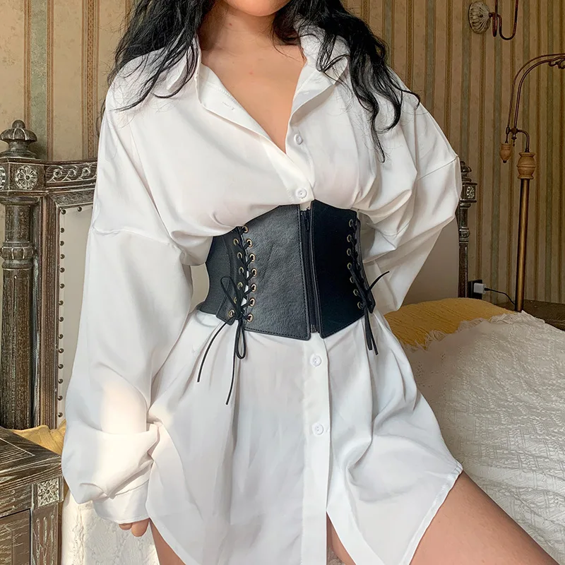 Mode Punk Korsett Breite Gürtel Frauen Abnehmen Körper Elastische Bustier Bund PU Leder Hip Hop Gothic Kleid Gürtel Body Shaper Image