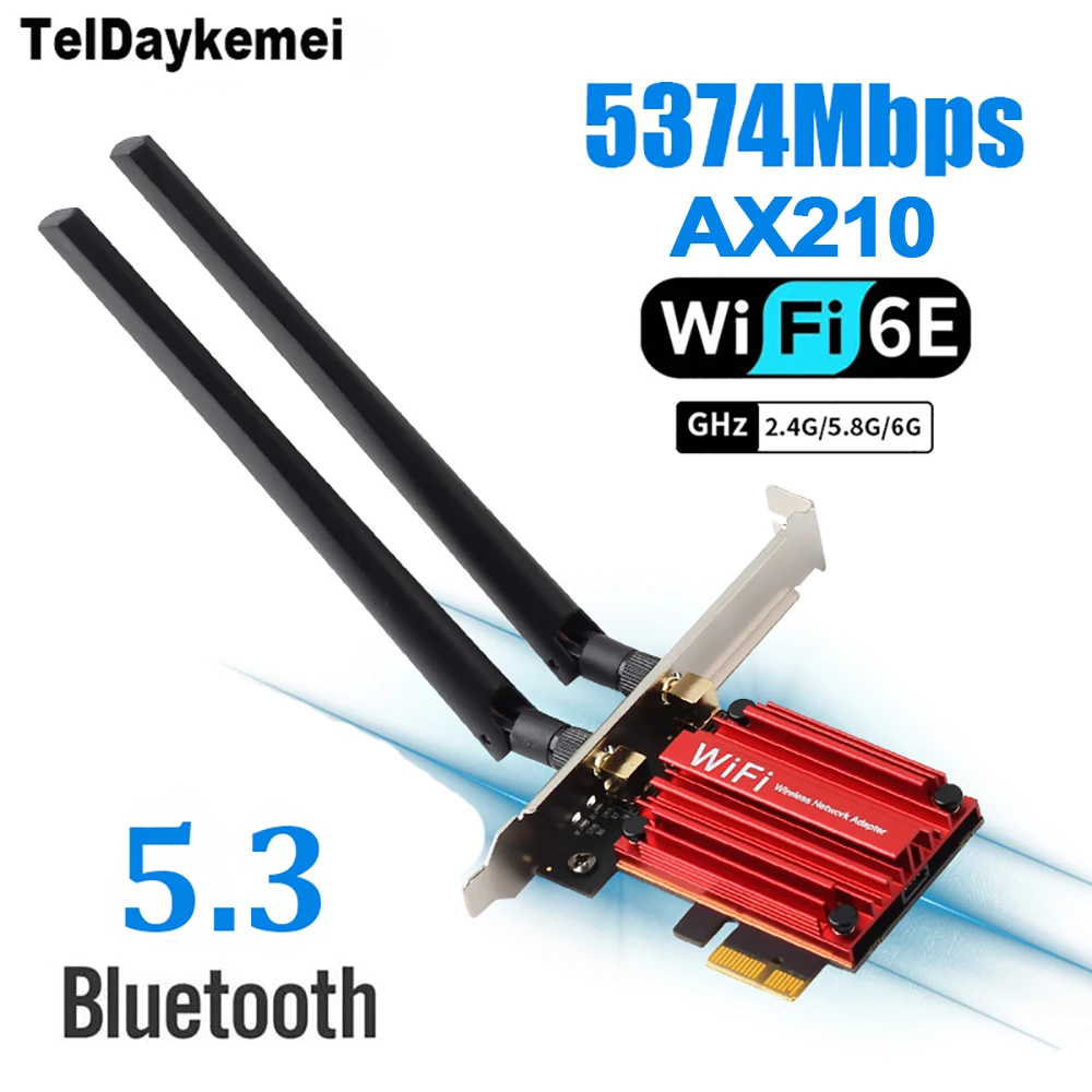 Wi-Fi 6E Bluetooth 5.3 AX210 Tir Band PCI-E WiFi-Adapter 5374 Mbit/s Drahtlose Netzwerkkarte für Desktop Windows 10/11 Image