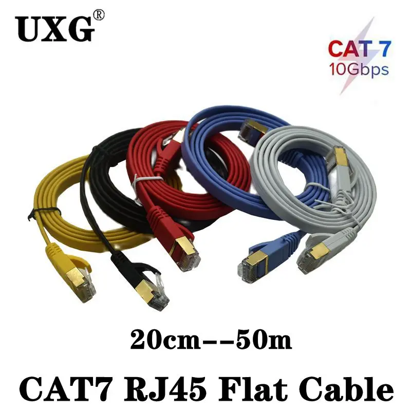 10 Gbit/s Cat7 20 cm 50 cm 1 m 2 m 3 m 5 m CAT7 Flaches STP-Ethernet-Netzwerkkabel RJ45-Patch LAN PC Router Laptop CAT6A-Kabel Image