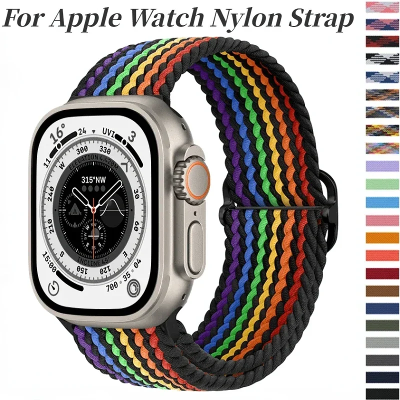 Nylon gewebtes elastisches Armband für Apple Watch Band Ultra/2 49 mm 10 46 mm 42 mm Armband Gürtel iWatch 9 8 7 6 5 4 SE 45 mm 41 mm 44 mm 40 mm Image