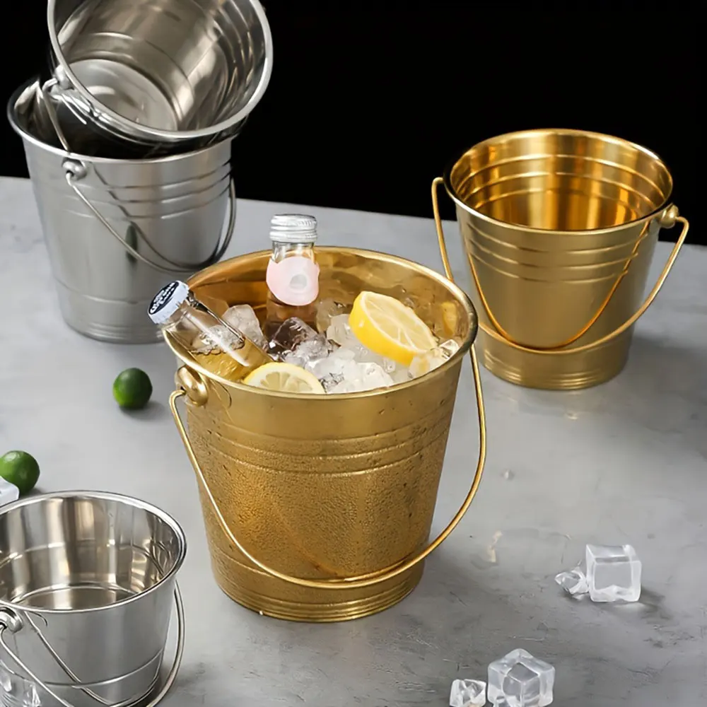 1pc Secchiello per il ghiaccio tenuto in mano in acciaio inossidabile addensato Secchiello per birra Bar KTV Secchiello per particelle di ghiaccio Secchiello per vino rosso Party Champagne bucke