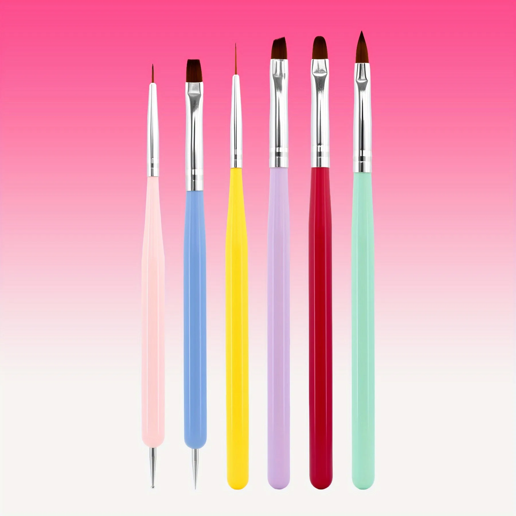 Gel-Nagellack-Nagelkunst-Pinsel-Set – 6-teilig, grau, Griff aus Holzlegierung, Holzkopf, Punktierstift, Salon- und DIY-Nagelkunst Image