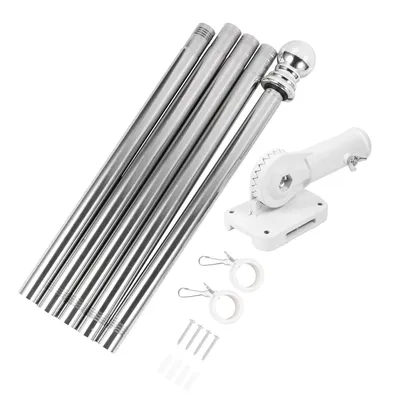 Flagpole Set with Bracket Wall Kit Holder and Base Rotating Stand Stainless Steel