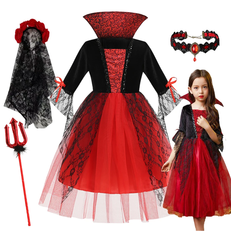 2025, Geisterbraut-Kleid für Mädchen und Jungen, roter Vampir, Halloween, Cosplay-Kostüm, Gothic-Kleid, Party, Kinder, Vestidos, Kleidung, 2–12 Jahre