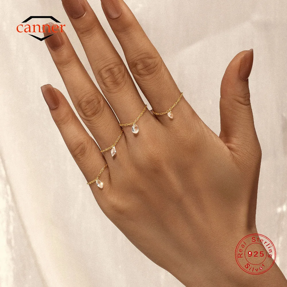 CANNER Verstellbarer Drachenherzförmiger Wassertropfen Pferdeauge Zirkon Anhänger Kettenring Damen 925er Sterlingsilber Ins Ring Geschenk Image