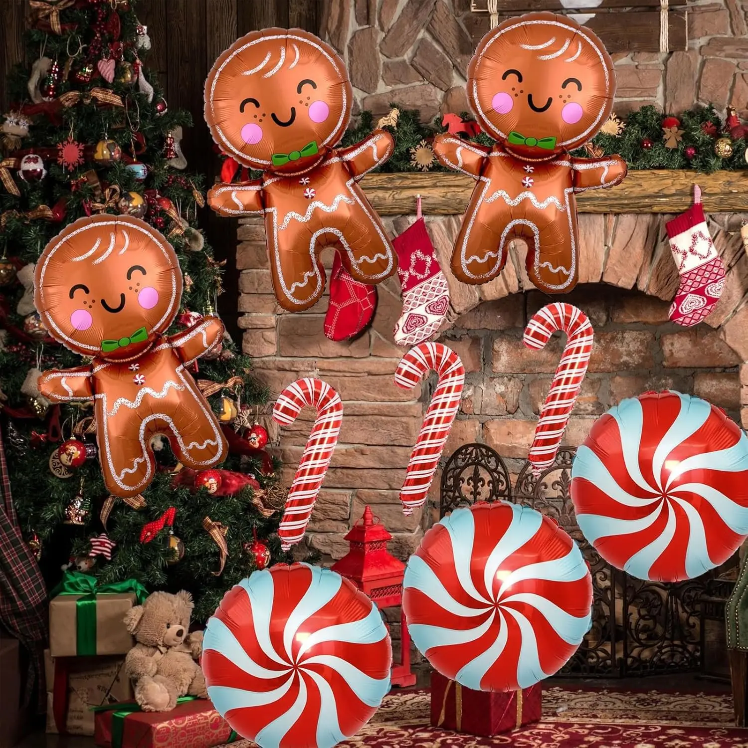 9 stücke Lebkuchenmann Luftballons Zuckerstange Folie Mylar Ballon Weihnachten Party Dekorationen Neue Jahr Geburtstag Party Supplies Image
