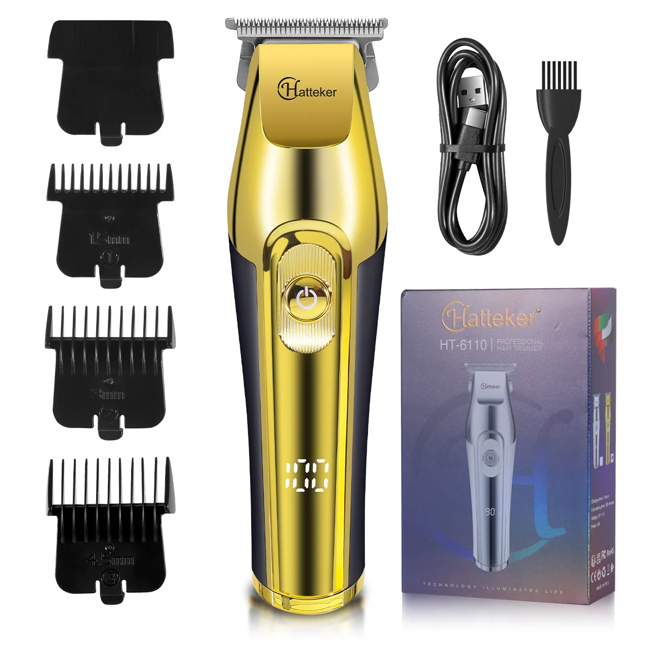 Hatteker Herren-Haarschneidemaschine, Nass-/Trocken-Trimmer, LED, digital, professionell, kabellos, Schnitzschneidemaschine, Elektrorasierer für den Heimgebrauch Image