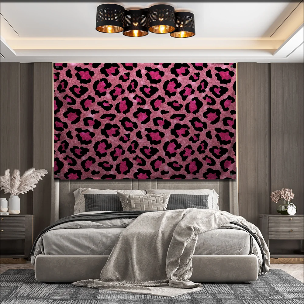 Rosa Leopardenmuster Muster Flaggendruck Wandteppich Hintergrund Dekoration Schlafsaal Bettkopf Sofa Hintergrund Stoff Wandteppich ﻿ Image