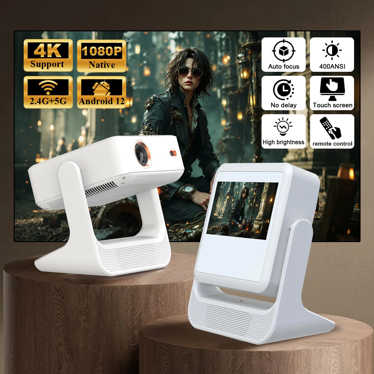 Projektor A2pro Smart 4K Projektor – 1080P, Dual-Display, Touchscreen, Android-System, Gaming und KTV Image