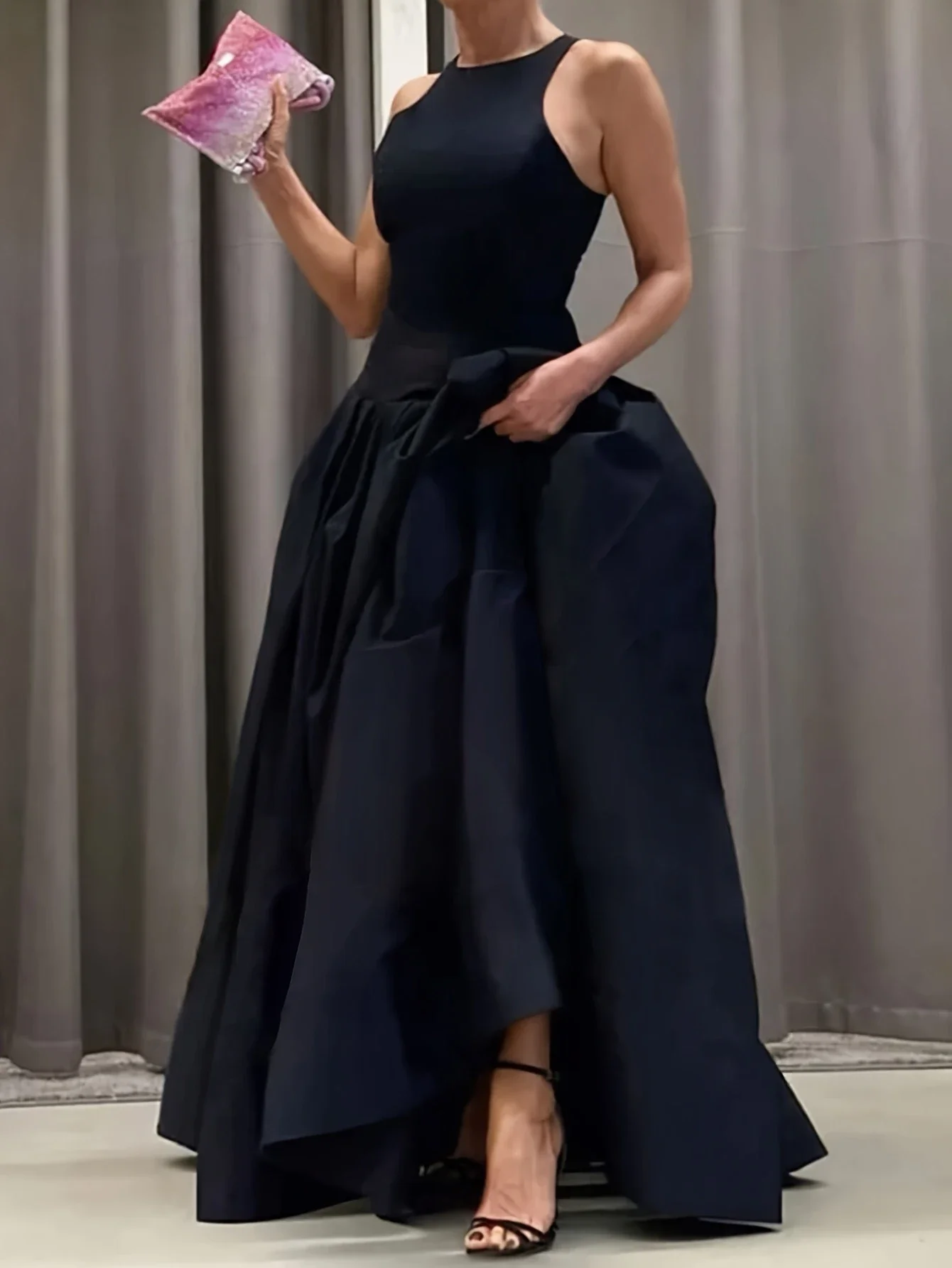 Frauen Mode Schwarz Kleid Ärmelloses Plissee A-Line Rundhals Sommer Casual High Street Amerikanischen Retro Weibliche Lange Kleider Image