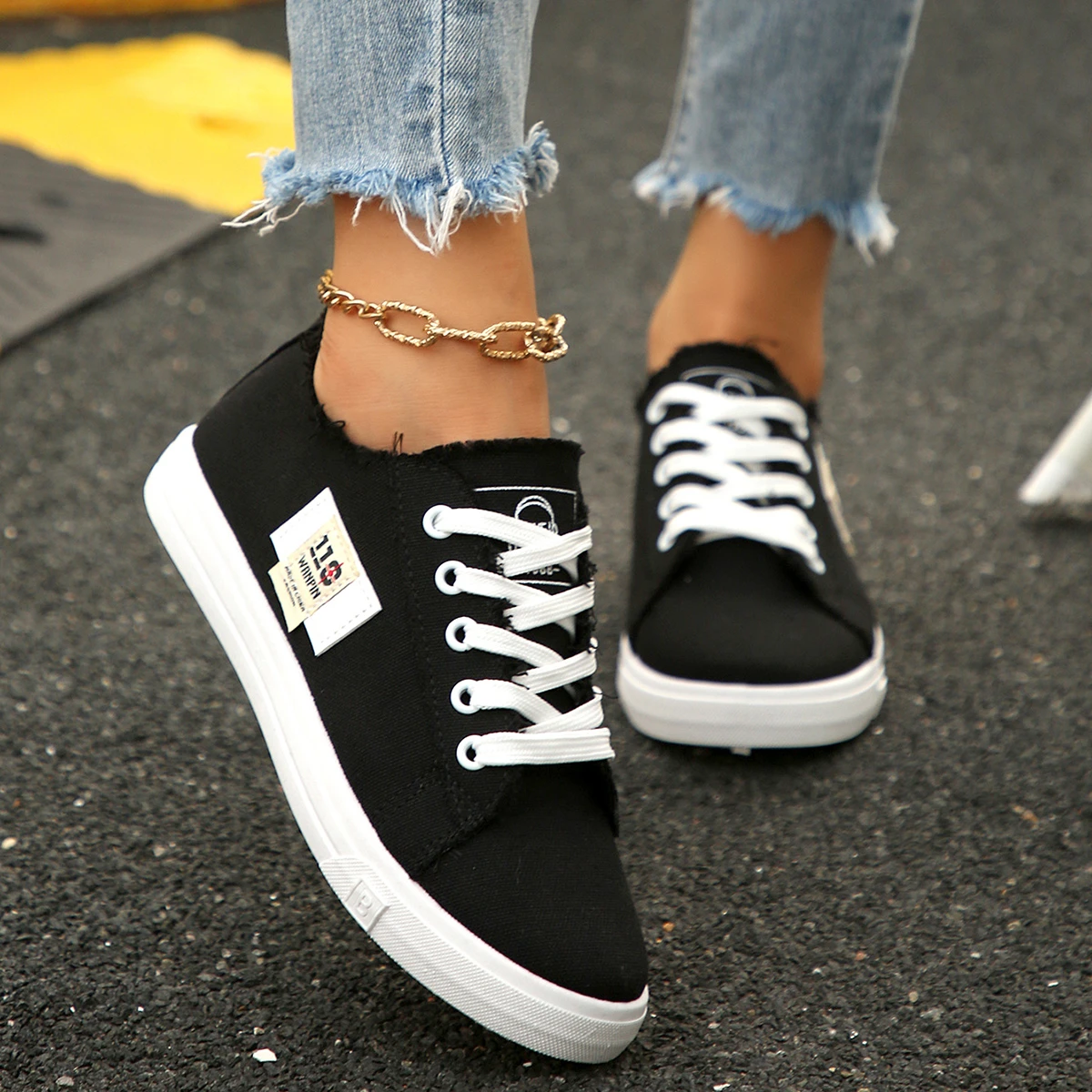 Frühling Sommer Frauen Leinwand Sneaker Low Top Denim Sneakers Damen Lace-Up Flache Leinwand Komfortable Bord Schuhe für Weibliche