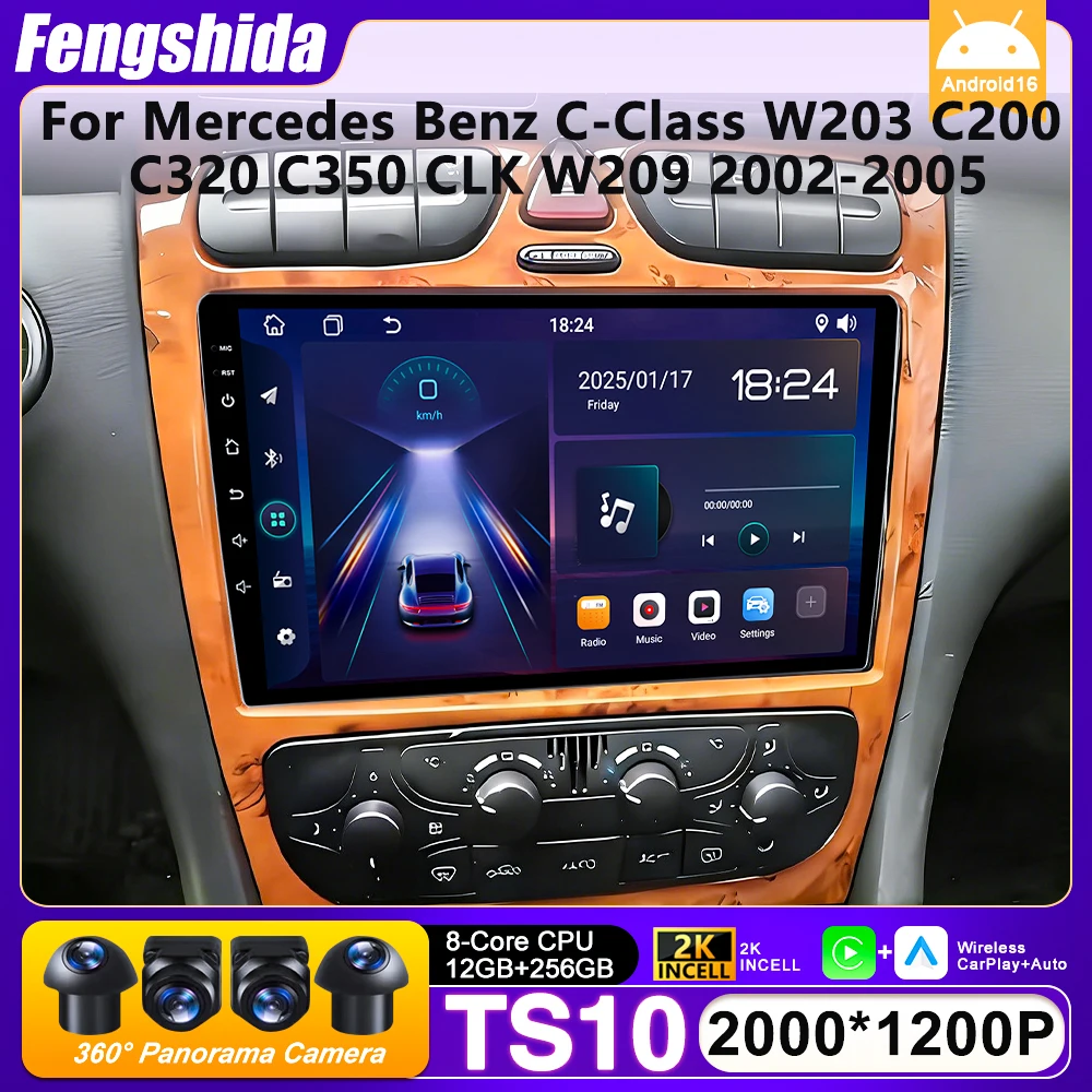 Autoradio Carplay Für Mercedes Benz C-Klasse W203 C200 C320 C350 CLK W209 2002-2005 Navigation GPS Android Auto 5G Wifi Keine 2din Image