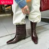 QUTAA 2026 Mode Frauen Stiefeletten Kegel High Heels Krokodil Muster Echtes Leder Karree Herbst Winter Boot Schuhe 34-40