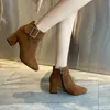 Herbst Winter neue High Heels dicke Absätze Gürtelschnalle Damenstiefel spitze Version kurze Stiefel Elegante minimalistische Damenschuhe