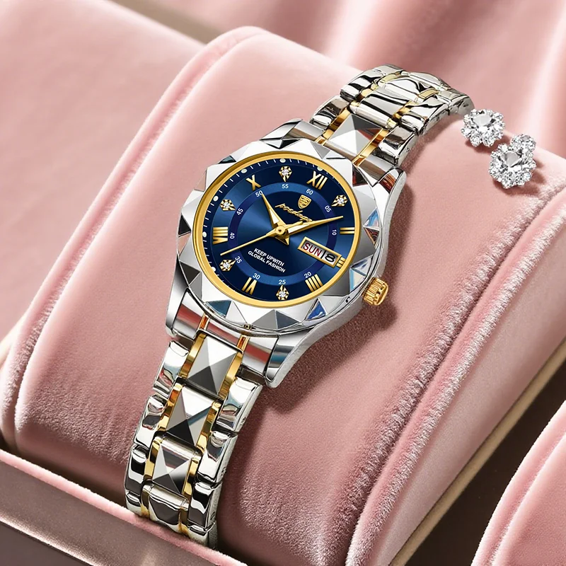 POEDAGAR Elegant Watches For Women Waterproof Luminous Date Week Ladies Watch Quartz Stainless Steel Woman