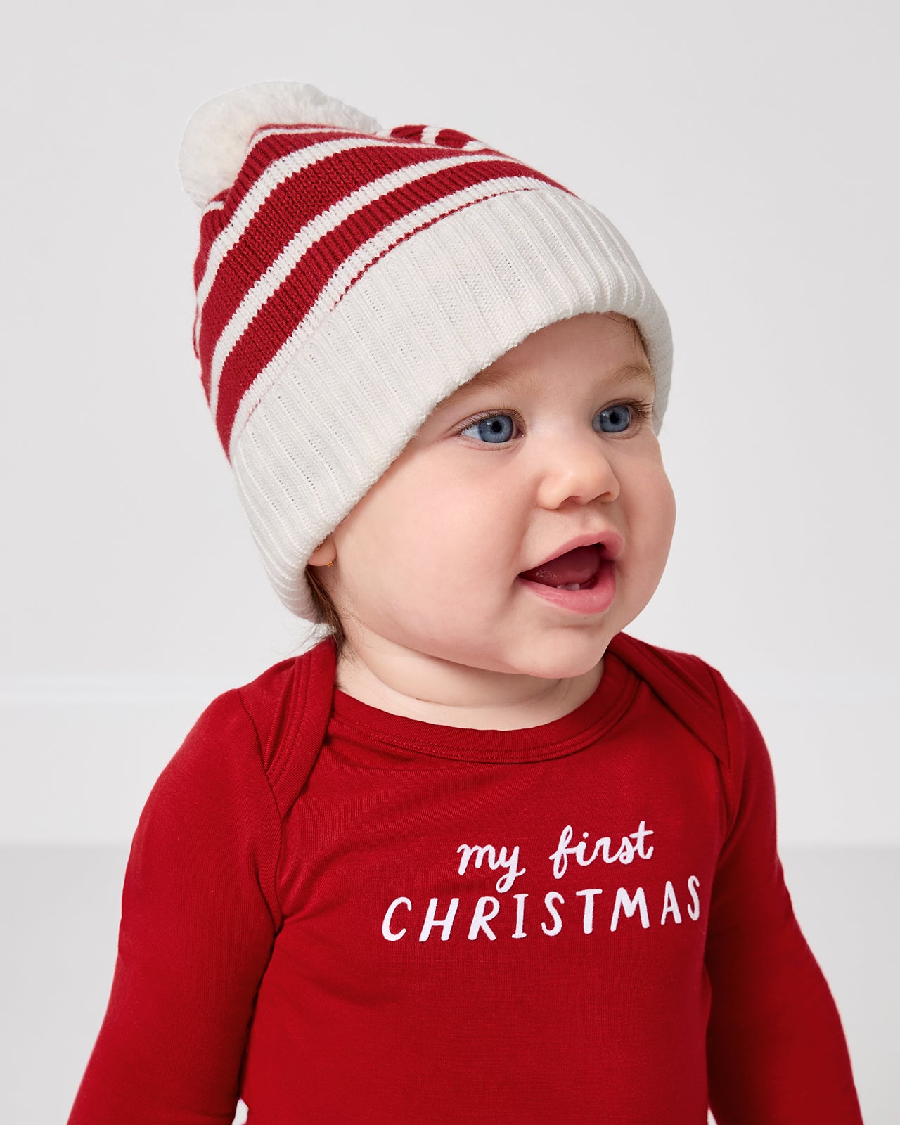 Candy Cane Stripe Sweater Beanie Hat - 6-9 months