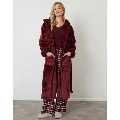 Berry Red Soft Faux Fur Trim Dressing Gown