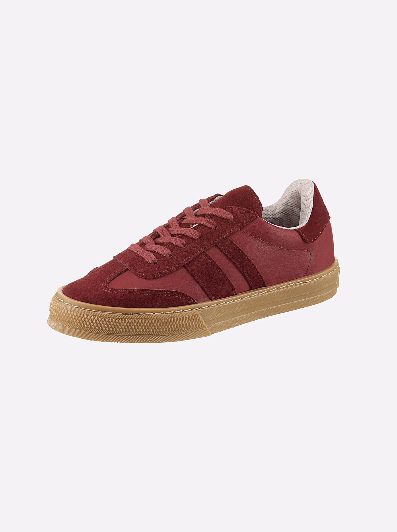Sneaker HEINE, Damen, Gr. 36, rot (bordeaux), Glattleder, Leder, Veloursleder, modisch, Schuhe