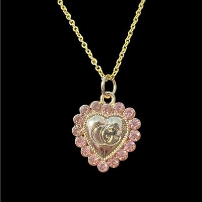 Gucci Jewelry | Gucci Stamped Pink Rhinestone Zipper Pull Charm Gold Tone (A630) | Color: Gold/Pink | Size: 18” Chain