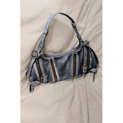 Medium denim studio leather bag