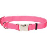 Metal Buckle Nylon Adjustable Personalized Dog Collar in Neon Pink, 5/8" Width, Medium