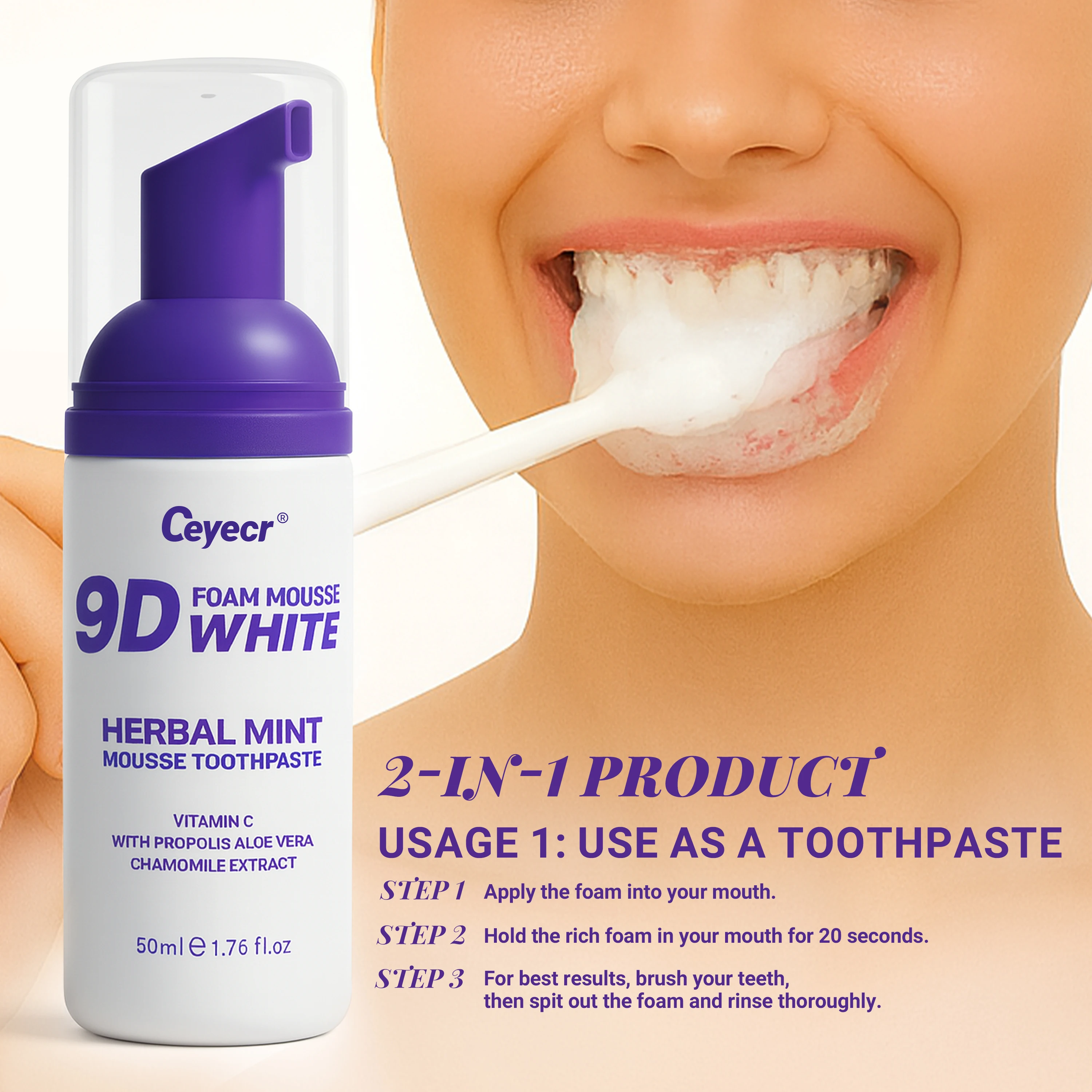 50 ml Mousse Zahnpasta Zahnaufhellung Entfernen gelbe Zähne Reinigung Zahnflecken Orales frisches Zahnpflegeprodukt Image