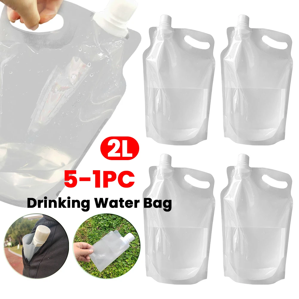 5-1PC 2L Transparent Trinkwasser Behälter Tasche Kleine Mund Griff Faltbare Wasser Tasche Kein Leckage Outdoor sport Liefert Image