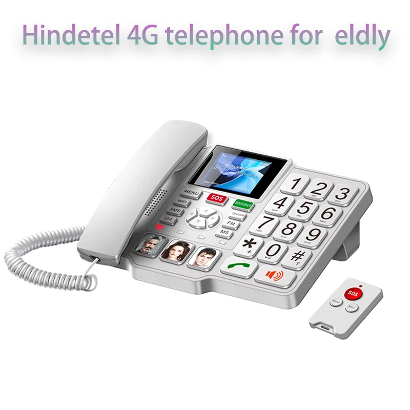 Hindetel 4G téléphone fixe sans fil maison téléphone SOS grand bouton télécommande pour personnes âgées personnes âgées