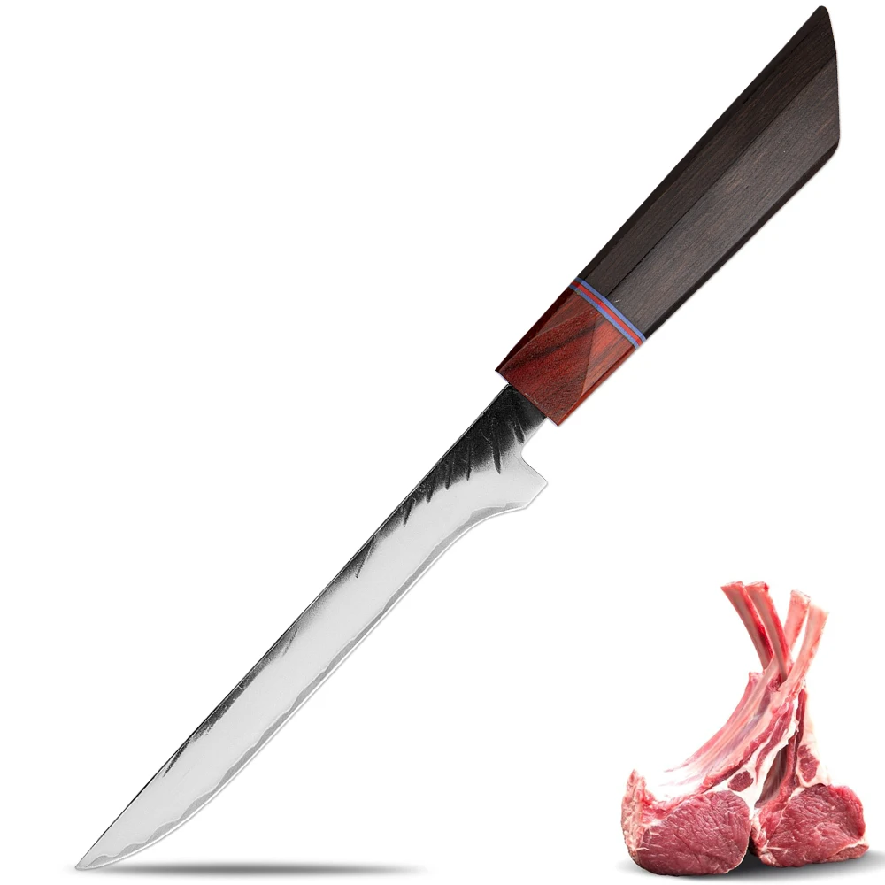 Japanisches 6-Zoll-Ausbeinmesser, 3-lagiger Verbundstahl, scharfes professionelles Küchen-Ausbeinmesser für Geflügel und Fische, Griff aus Ebenholz Image