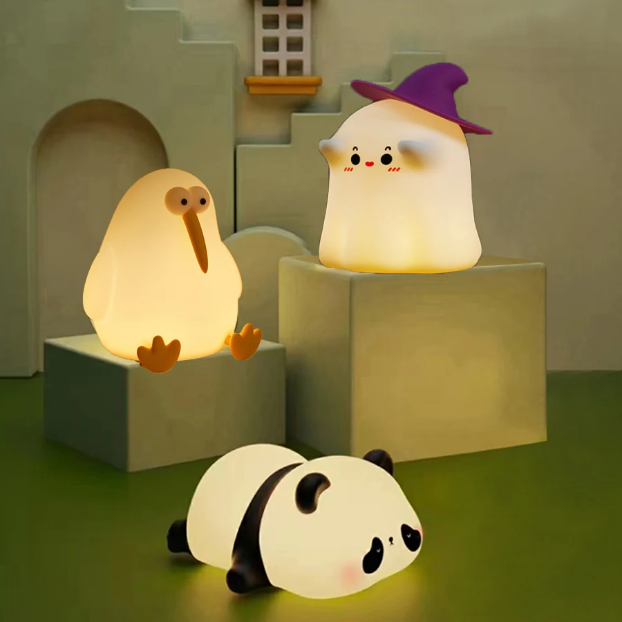 Cartoon Wiederaufladbare Nachtlicht Led Tisch Lampe Silikon Geist Kiwi Panda Geburtstag Geschenk Baby Kinderzimmer Schlafzimmer Nachtlicht