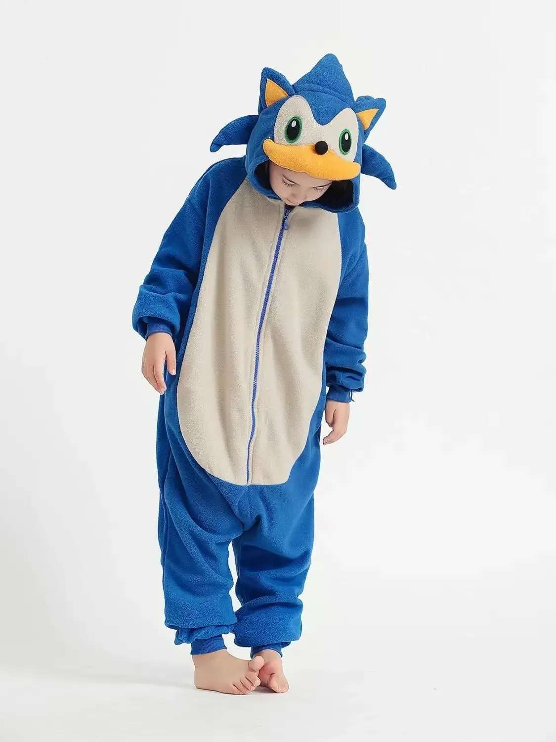 Neue Igel Cos Sonicc Onesie Pyjama Korallen Fleece Cartoon Overall Nachtwäsche Herbst Winter Flanell Hause Kostüm Image