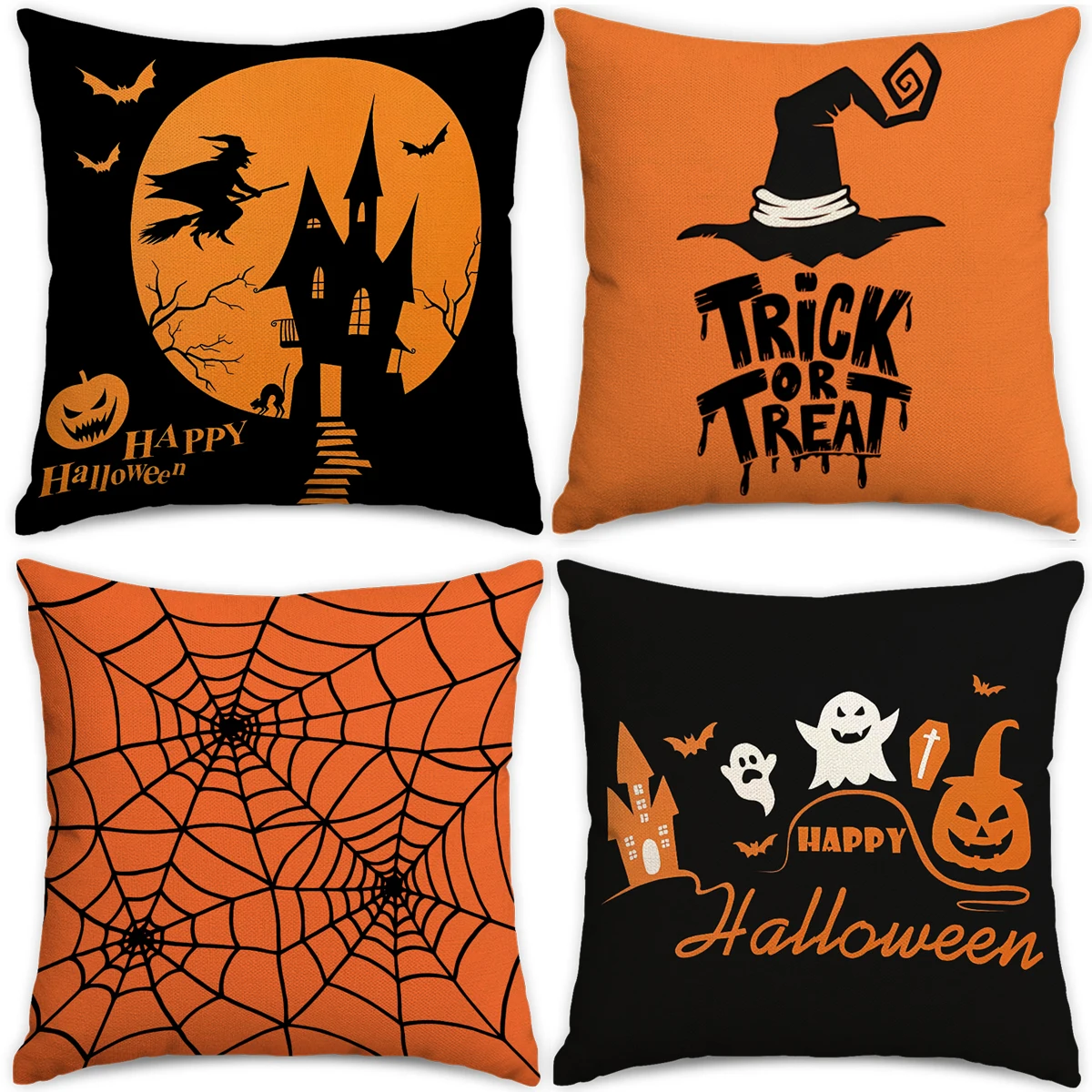 1pc/4 stücke halloween kissen bezug, halloween hexe, geist, kürbis kopf, wohnzimmer, schlafzimmer sofa dekoration kissen bezug Image