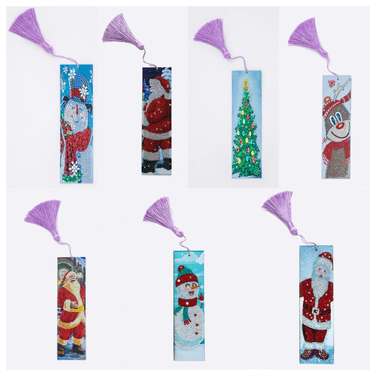 1-teiliges Set zum Selbermachen, gemustertes Diamant-Kunst-Malerei-Set im Weihnachtsstil, Lesezeichen mit Quasten, Bürobedarf-Lesezeichen Image