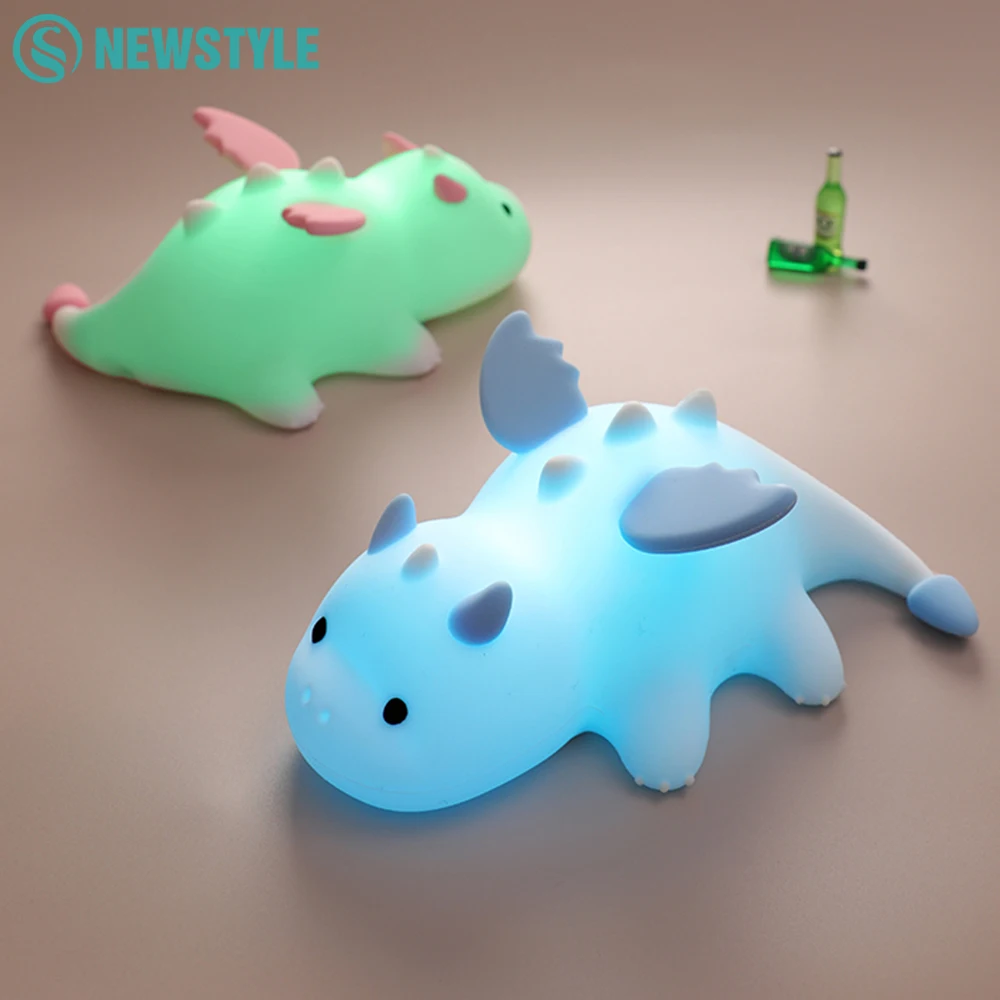 Niedliches Baby-Drachen-Nachtlicht für Kinder mit 8-farbigem weichem Silikon-Nachtlicht für Kinderzimmer, LED-Touch-Licht für Kinderzimmer-Dekoration