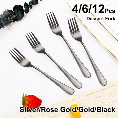 4/6/12Pieces Dessert Fork Set Gold Cake Snack Salad Fork Stailess Steel Black Forks Mirror Western Sliver Cutlery Sliverware