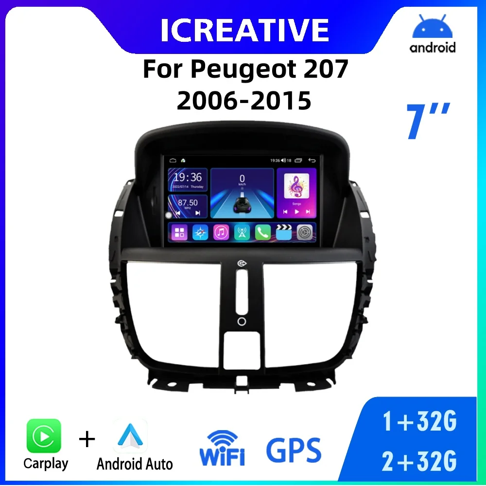 Auto Radio Android für Peugeot 207 2006-2015 7 zoll Multimedia Drahtlose Carplay Player Head Unit Stereo Autoradio navigation GPS Image