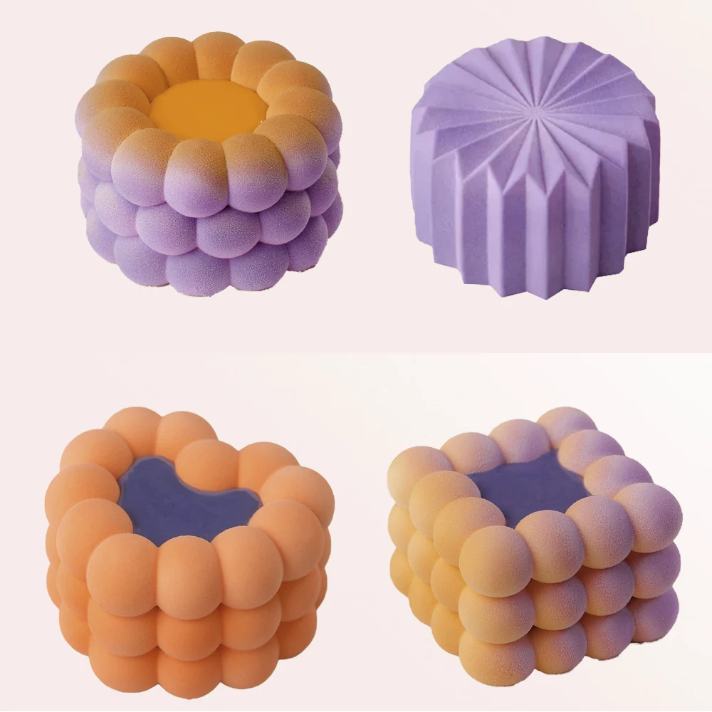 Herzförmige zylindrische quadratische Textur Französisch Mousse Kuchenform Silikon Seifenform Gelee Pudding Dessert Werkzeuge Küche Backformen Image