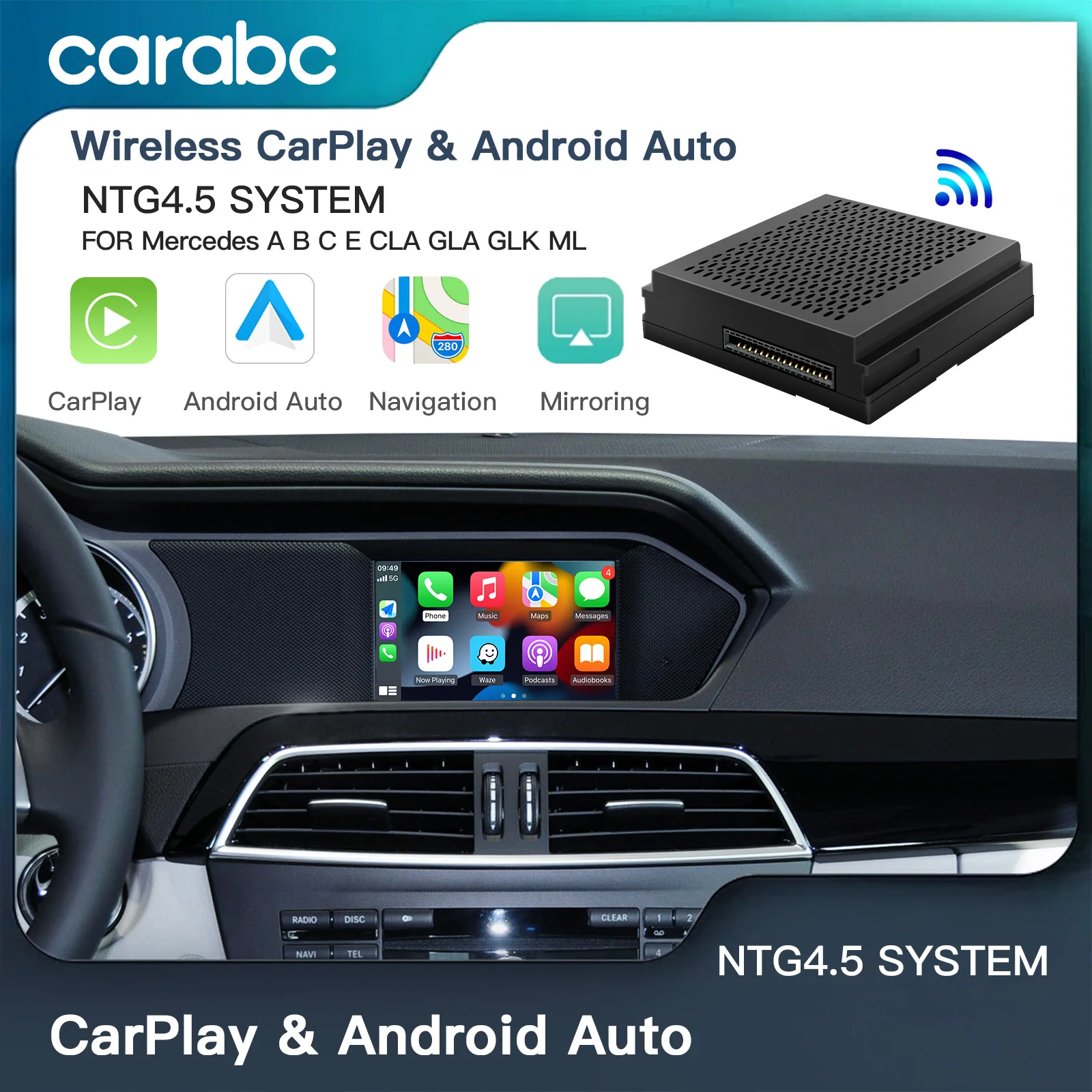 CARABC Wireless Carplay Passend für Mercedes Benz A B C E CLA GLA GLK ML Sprinter NTG4.5 Becker Modul Android Auto Navigation Image