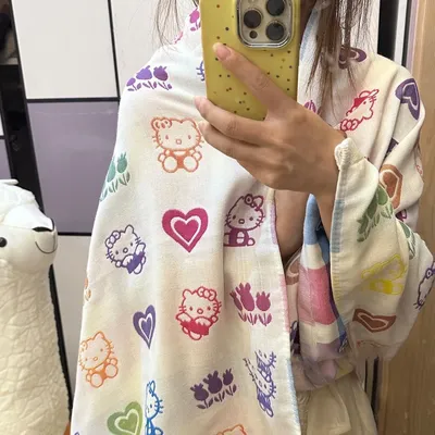 1 Pc Hello Kitty Bath Towel Mad Cotton Gauze with Printed Large Towel Children Bath Towel Soft Face Towel for Home