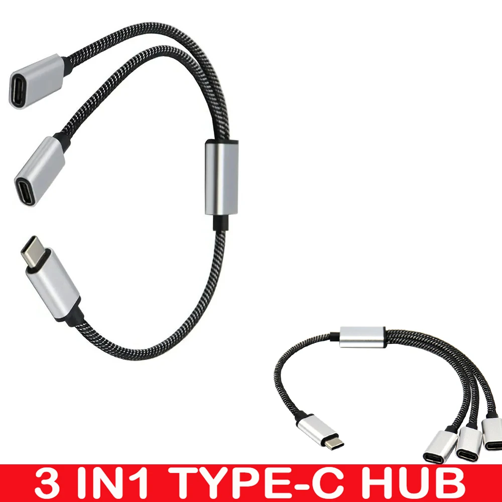 USB-C-Splitter 1 auf 2, 3 Ports Typ C-Hub Schnellladekabel Stecker auf Dual-Buchse-Adapter für Telefon-Tablet-Ladegerät Datensynchronisierung Image
